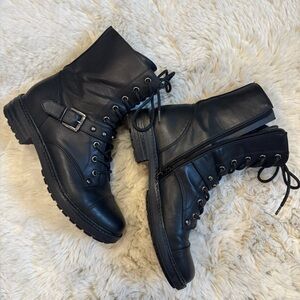 Guess Black Combat Boots with Buckle Detail